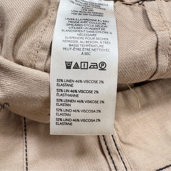 Anthropologie The Colette Linen Pants Wide Leg Contrast Maeve Khaki Tan 32 - Picture 9 of 10